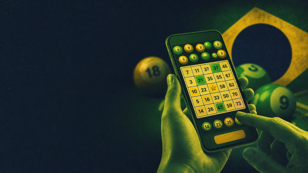 Cartela digital de bingo no laptop com bolas numeradas, guia passo a passo para iniciantes editorial